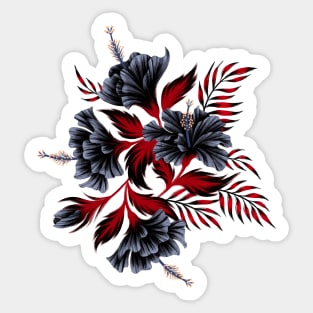 Hibiscus Floral - Bright Red / Black Sticker